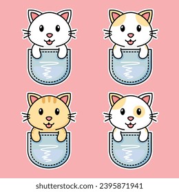 lindos gatos de dibujos animados cuatro sets, kawaii.
