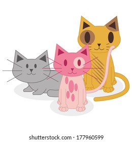 Vector Cute Cartoon Cats Isolated On White Background
