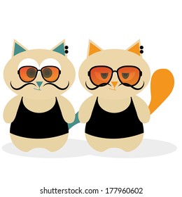 Vector Cute Cartoon Cats Isolated On White Background