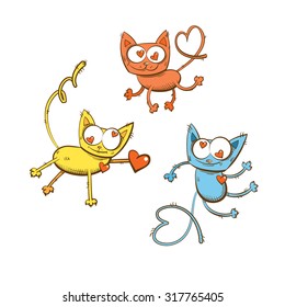 Vector cute cartoon cats in love set.