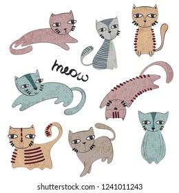 Vector cute cartoon Cats. Pet characters set.
