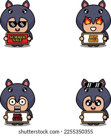 vector cute cartoon character anteater animal mascot costume set summer sale bundle collection