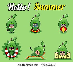 vector cute cartoon character avocado fruit mascot costume set collection hello summer bundle