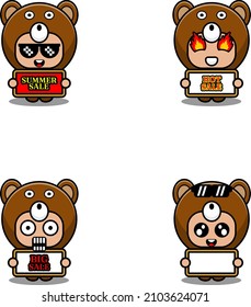 vector cute cartoon character bear animal mascot costume set summer sale bundle collection