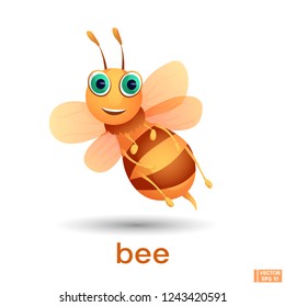 Vector cute cartoon character bee smiling. big