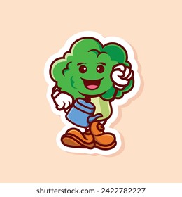 vector cute cartoon character of broccoli watering isolated