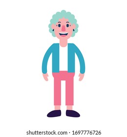Vector Cute Cartoon Character Cheerful Grandmother Isolated