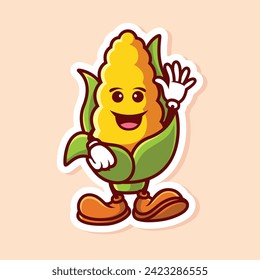 vector cute cartoon character of corn wave hand isolated