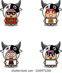 vector cute cartoon character cow animal mascot costume set summer sale bundle collection