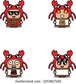 vector cute cartoon character crab animal mascot costume set summer sale bundle collection