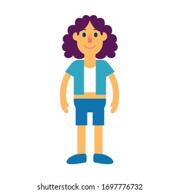 Vector Cute Cartoon Character Curly Woman Isolated