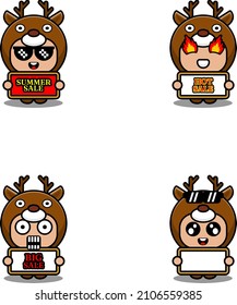 vector cute cartoon character deer animal mascot costume set summer sale bundle collection