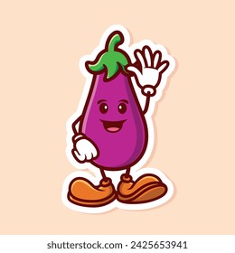vector lindo personaje de dibujos animados de la mano de la onda de berenjena aislado