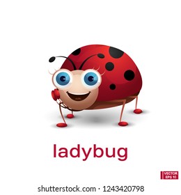 Vector cute cartoon character ladybug smiling. Icon insect.