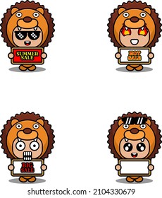vector cute cartoon character lion animal mascot costume set summer sale bundle collection