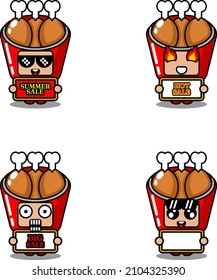 vector cute cartoon character mascot costume fried chicken food set summer sale bundle collection