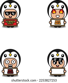 vector cute cartoon character penguin animal mascot costume set summer sale bundle collection