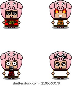 vector cute cartoon character pigs animal mascot costume set summer sale bundle collection