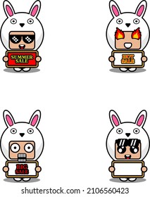 vector cute cartoon character rabbit animal mascot costume set summer sale bundle collection