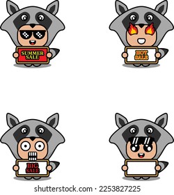 vector cute cartoon character racoon animal mascot costume set summer sale bundle collection
