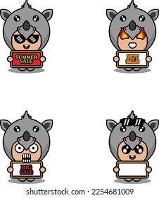 vector cute cartoon character rhino animal mascot costume set summer sale bundle collection