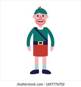 Vector Cute Cartoon Character Scottish man Isolated
