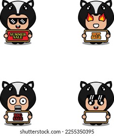 vector cute cartoon character skunk animal mascot costume set summer sale bundle collection