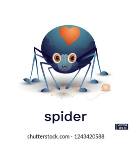 Vector cute cartoon character spider smiling. Icon insect.