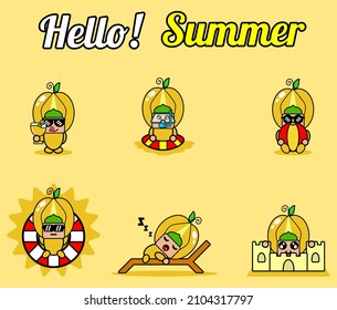 Vektorcute Cartoon-Charakter-Star-Obstmascot-Kostümkollektion Hallo Sommer-Paket