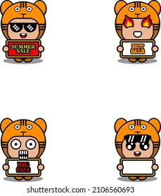 Vector Cute Cartoon Character Tiger Animal Mascot Costume Set Summer Sale Bundle Collection