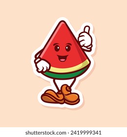 vector cute cartoon character of watermelon thumbs up isolated