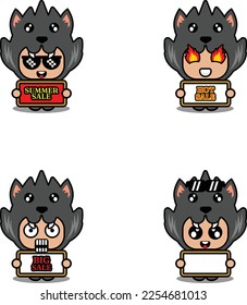 vector lindo caricatura personaje lobo mascota animal disfraz set colección de paquetes de venta de verano