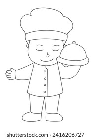 vector de un lindo dibujo animado Chef en páginas de color blanco y negro