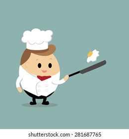 Vector of cute cartoon of chef cooking fried egg