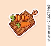 vector cute cartoon of chopped carrot and cutting board isolated
