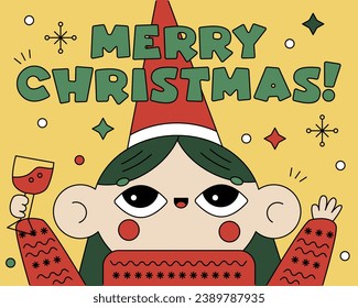 Vector cute cartoon christmas greeting card poster banner