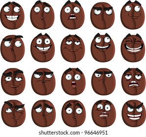 Vector Cute Cartoon Coffee Bean Smile With Many Expressions