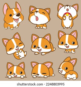 Vector cute cartoon corgi dog illustration collection
