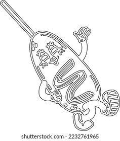 a vector of a cute cartoon corndog in black and white colouring