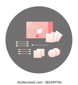 vector cute cartoon cosmetic cotton, swabs, pads / flat style / pink