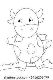 vector de una linda vaca de dibujos animados en páginas de color blanco y negro