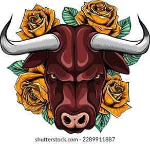 vector Cute Cartoon Cow with flowers on a white background