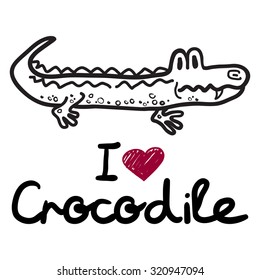 vector cute cartoon crocodile with words "i love crocodile". Vector illustration
