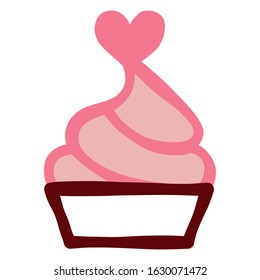 Vector Cute Cartoon Valentine’s Cupcake Isolated