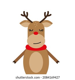 Vector cute cartoon deer isolated on a white background. Merry Christmas and happy New year. Illustration of deer in flat style. 