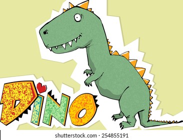 Vector Cute Cartoon Dinosaur With Words 