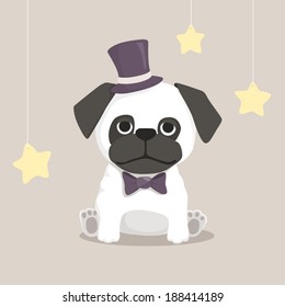 Vector cute cartoon dog pug