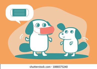 Vector Cute cartoon dog waring protect mask illustration