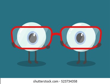 vector cute cartoon eyes hold eyeglasses. Are you short or long sighted ?