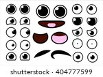 Vector cute cartoon eyes and mouths muzzle set. Collection of kids face elements for your design. Kawaii emotions with different expressions.